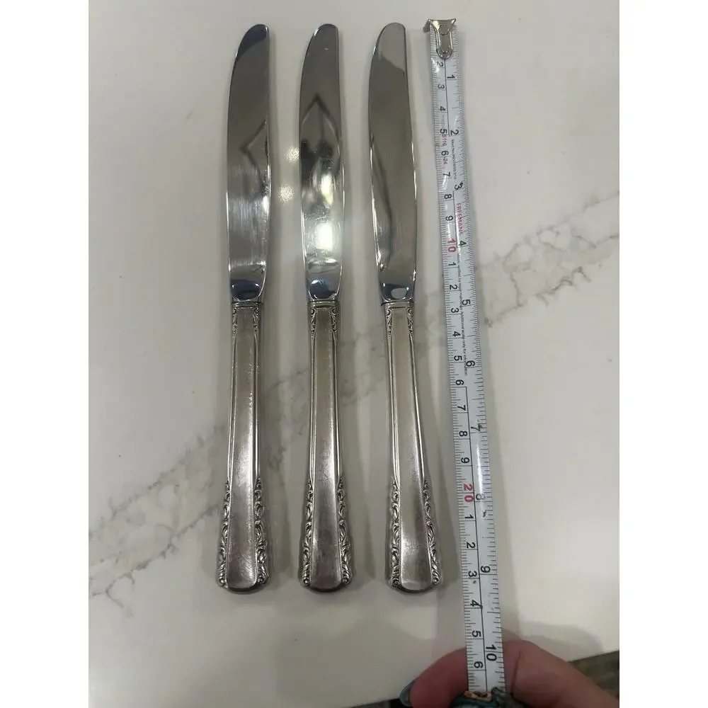Vtg Set Of 3 Holmes & Edwards May Queen Dinner‎ Knives 9” Silverplate Inlaid IS